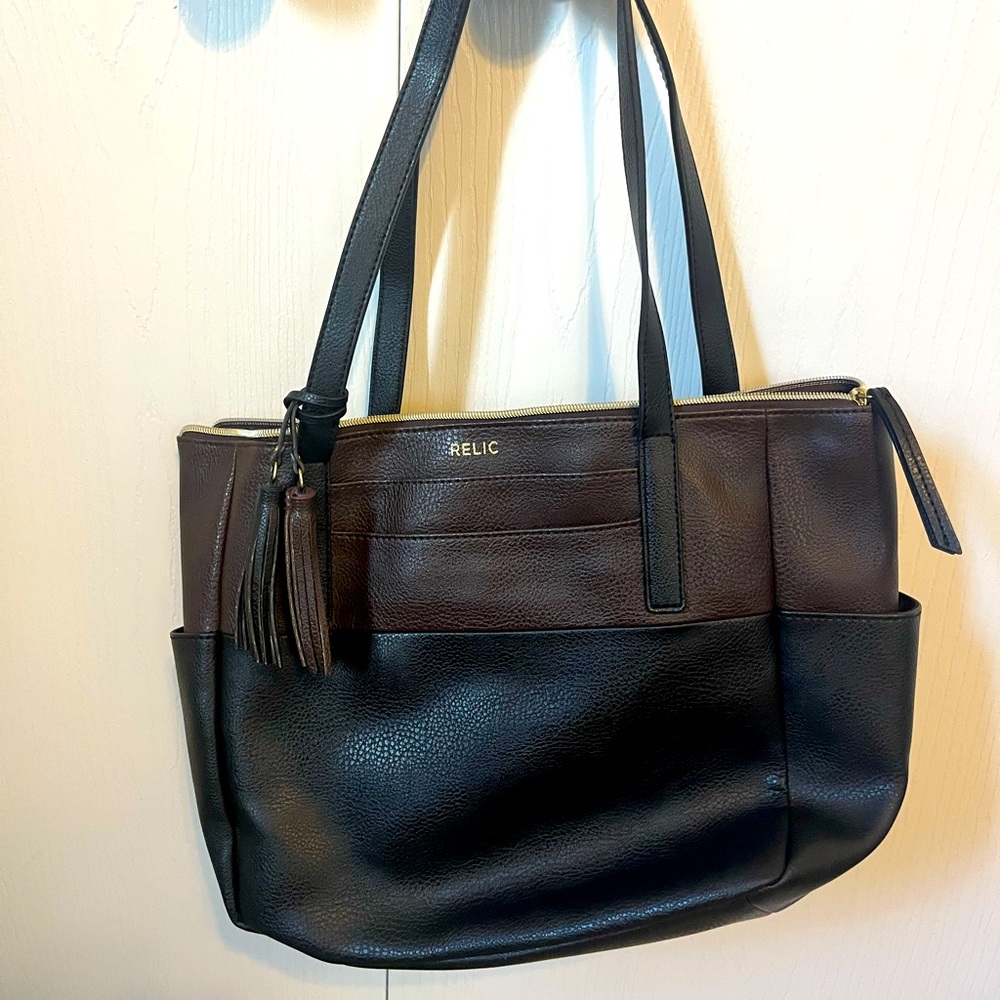 Relic Shoulder Bag Purse Brown and Black Zipper Tassels
